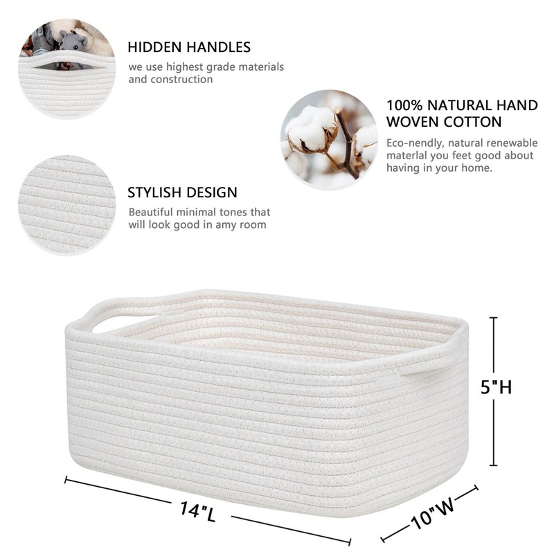 CubesLand Cute and Durable Small Cotton Rope Basket for Organizing,