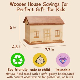Wooden Money Saving Box，Savings Challenge Box，Piggy Bank for Kids Adults with Money，DIY Painting and Sticker Ideas，Unbreakable Wooden Piggy Bank for Kids，Open it with The Key Reusable Wood Money Bank