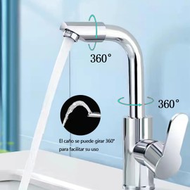 Llaves para Lavabo Baño 720° Giratorias, Grifo para Fregadero de Cocina de Agua Caliente y Fría，Grifo para Lavabo Con 2 Manguera, Llave Mezcladora para Fregadero Resistentes a la Corrosión