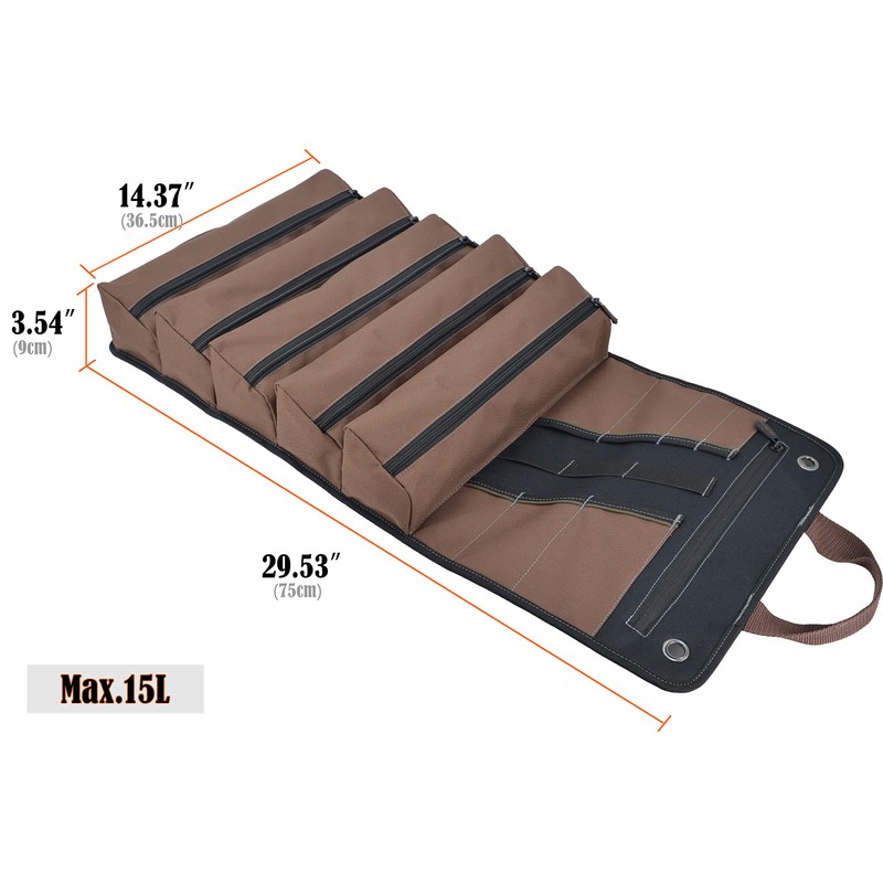 WELKINLAND Heavy-Duty Waxed Canvas Tool roll, 15-Pockets Tool Wrap Roll,