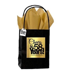 Celebrate Next Black & Gold 58th Birthday/Anniversary Cheers Themed Small Party Favor Gift Bags with Tags -12pack