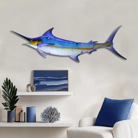 LIFFY Metal Fish Wall Decor,36" Large Marlin Wall Decor with Led Lights,Indoor Outdoor Mounted Ocean Hanging Decorations for Garden Patio Living Room Bedroom,Gift for Home Decor & Nautical Lover