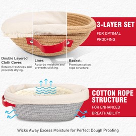 Sourdough Bread Banneton Proofing Basket Boxed Set - 9" Round & 10" Oval with Liner & Cover | Cotton Rope Sourdough Starter Kit Baking Accessories, Artisan Baking Gifts for Women, Wife, Mom, Bakers