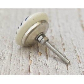 ARTISNO Ceramic Knobs for Cabinets - Set of 10 Decorative White & Blue Handprinted Linen Ceramic Knobs for Home Kitchen Cabinet Drawer | Wardrobe and Dresser Pulls (1.5-Inch Diameter)(Design 14)