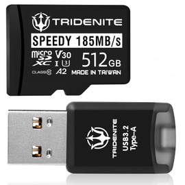 TRIDENITE USB 3.2 Type-A MicroSD Memory Card Reader Adapter (DDR-200, Includes 185MB/s SPEEDY MicroSD 512GB)