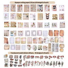 TAMUNI Journaling Scrapbook Supplies Kit – Vintage Scrapbook Stickers Kit with 200 pcs for Journaling Notebook DIY Notebook Album Aesthetic Journaling Supplies(Natural)