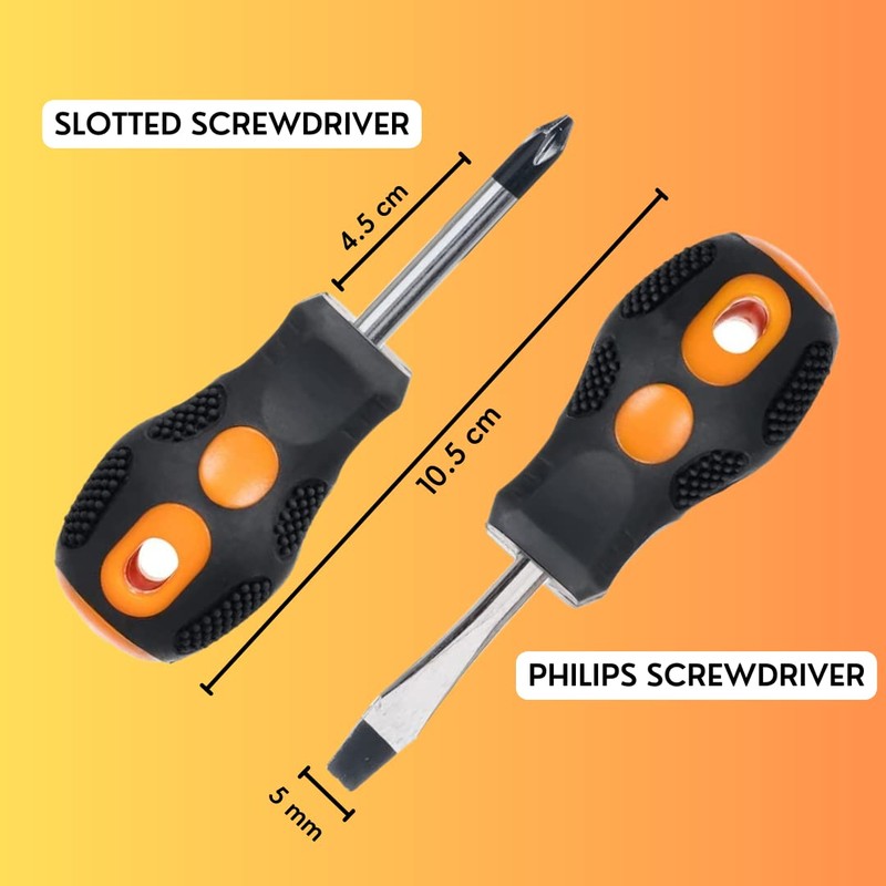 Invero Set of 2 Handy Short Compact Screwdriver Set -