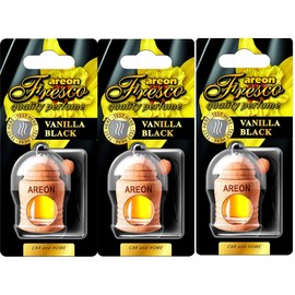 Areon Fresco Auto Vanille Schwarz Duft Glas Duftflakon Set Flakon Holz Set Hängend Anhänger Spiegel 4ml (Pack x 3)