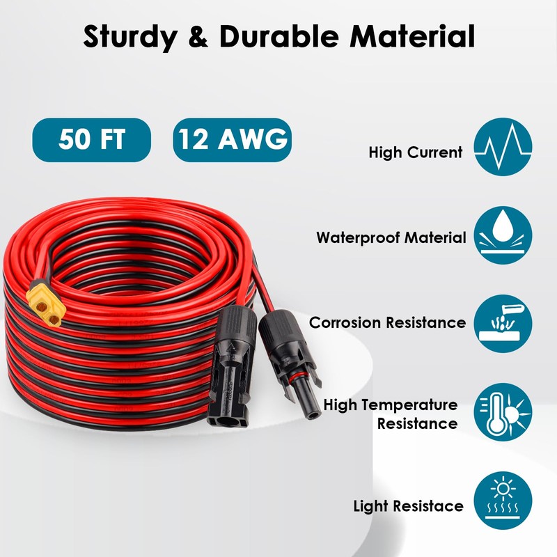 MOOKEERF Solar to XT60 Charge Extension Cable 50FT 12AWG XT60