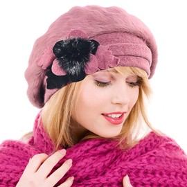Ruphedy Womens Wool Berets French Beret Beanie Winter Hats Hy022 (Br022-Pink)