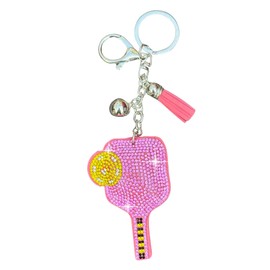 Popfizzy Double Sided Pink Pickleball Keychain for Women, Bling Purse Charm, Rhinestone Bag Charm, Pickleball Gifts for Women