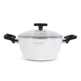 Flonal ONICE White Ceramic Non-Stick Deep Stew Pot with Glass Lid (5.5-qt (5.2 L))