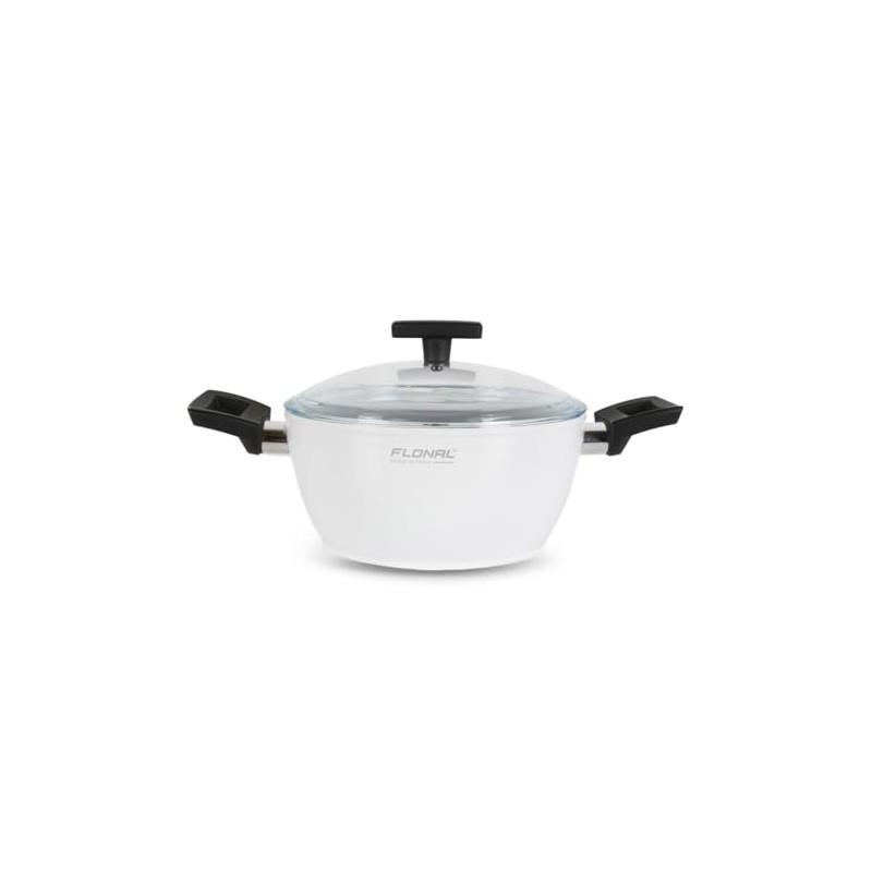 Flonal ONICE White Ceramic Non-Stick Deep Stew Pot with Glass