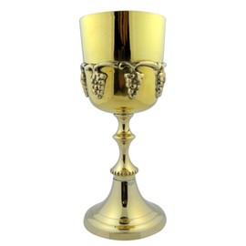 Needzo SVL 7 1/2" Polished Solid Brass Gold Communion Cup Chalice w Grape Design