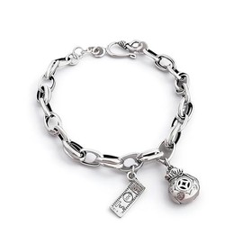 AOOMO Silver Tone Money Charm Bracelet for Women - Link Chain with Fortune Bag & Bill Charms - Casino Good Luck Wealth Jewelry Gift