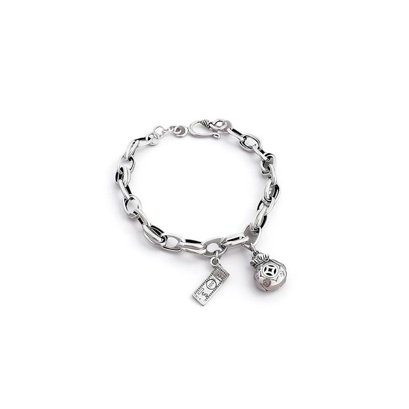 AOOMO Silver Tone Money Charm Bracelet for Women - Link