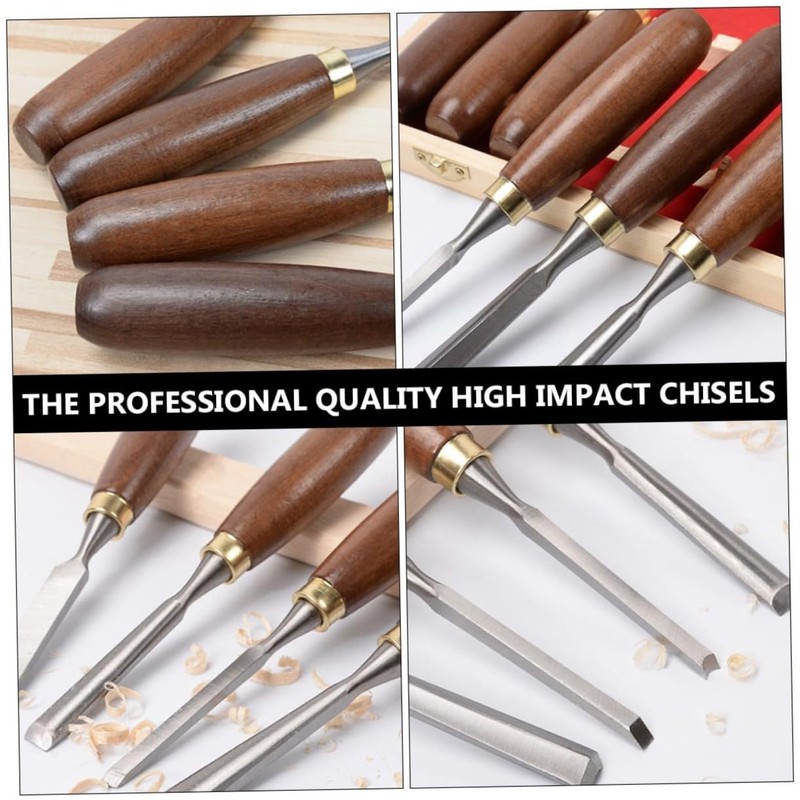 Tofficu 6pcs Walnut Handle Wood Carving Chisel Set Durable Hand