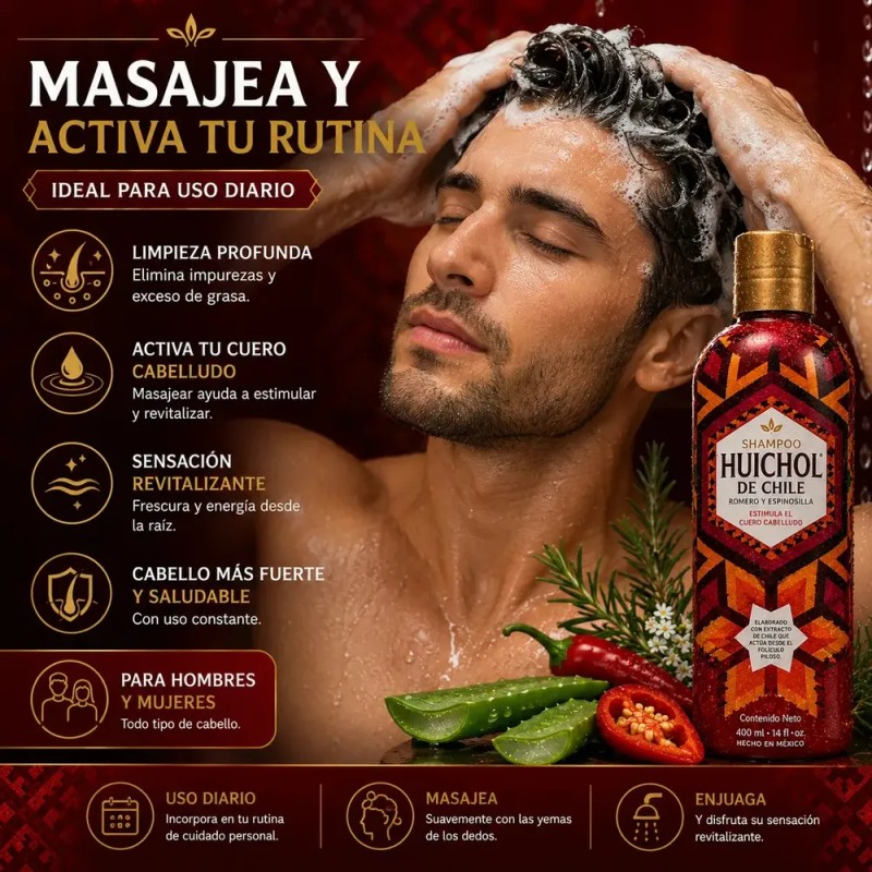 Shampoo Huichol De Chile, Romero Y Espinosilla 400 Ml