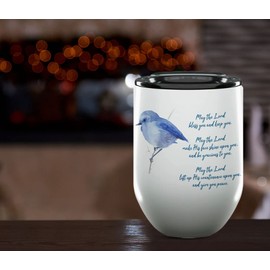 The Lord Bless You Bible Quotes Stainless Steel Tumbler, 12oz Wine Tumbler & Lid, Christian Gifts for Women, Faith Based Gifts, Best Friends Gift for Mom , Spill Proof Wine Cup, Tumblers for Women