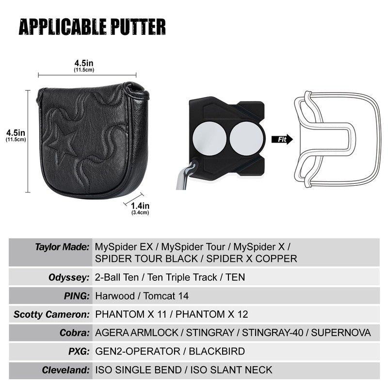 Golf Mallet Square Putter Cover Magnetic Heel-Shaft Headcovers Star Pattern