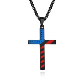 AKUSESALI Stainless Steel Cross Necklace Black Cross Chain Pendant Necklace American Flag Bible Verse Pendant Necklaces for Men Women