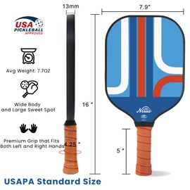 Nettie Pickleball Paddles Set of 2, USAPA Approved Carbon Fiber Pickleball Paddle, 13mm Polymer Honeycomb Core Pickle Ball Rackets Set for Women Girls Adult Men Beginner (Geometric)
