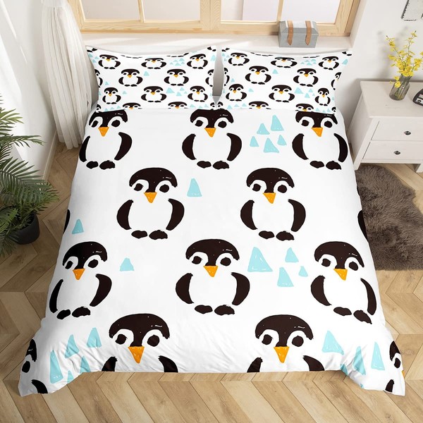 Homewish Penguin Duvet Cover Set Watercolor Penguin Pattern Print Bedding Set 3pcs for Kids Wild Animal Theme Comforter Cover Soft Polyester Quilt Cover with 2 Pillow Cases(No Comforter) King Size