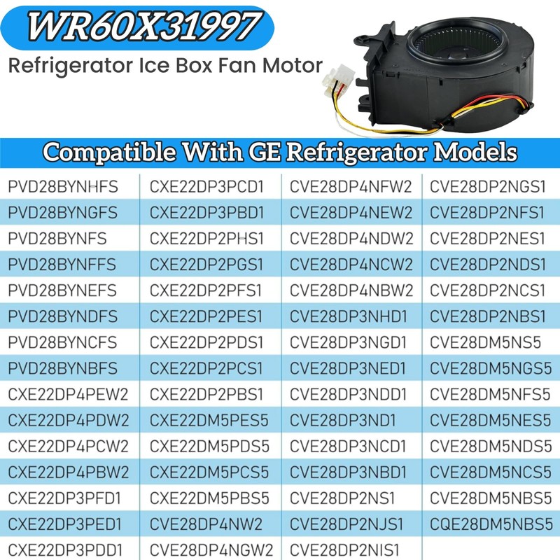 WR60X31997 Refrigerator Ice Box Fan Motor for GE Refrigerator,12VDC,0.23A Whirlpool