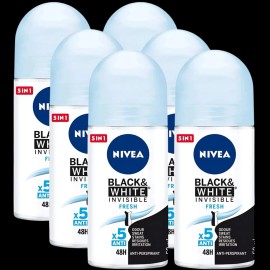 NIVEA (Pack of 6) Nivea Black & White Invisible Fresh Clear Roll-On Deodorant 1.7 oz.