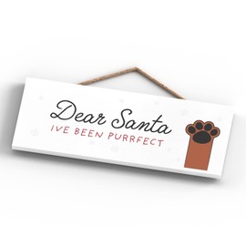 Global Designs DEAR SANTA PURRFECT CAT PET THEMED CHRISTMAS DECORATIONS WOODEN PLAQUE