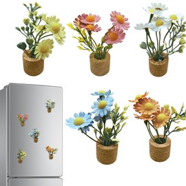 Kitchen Magnets for Refrigerator, Simulation Flower Refrigerator Magnet, 5x Mini Potted Artificial Magnetic Daisy Stickers Decoration for House Bulletin Board Lockers Cabinet Whiteboard