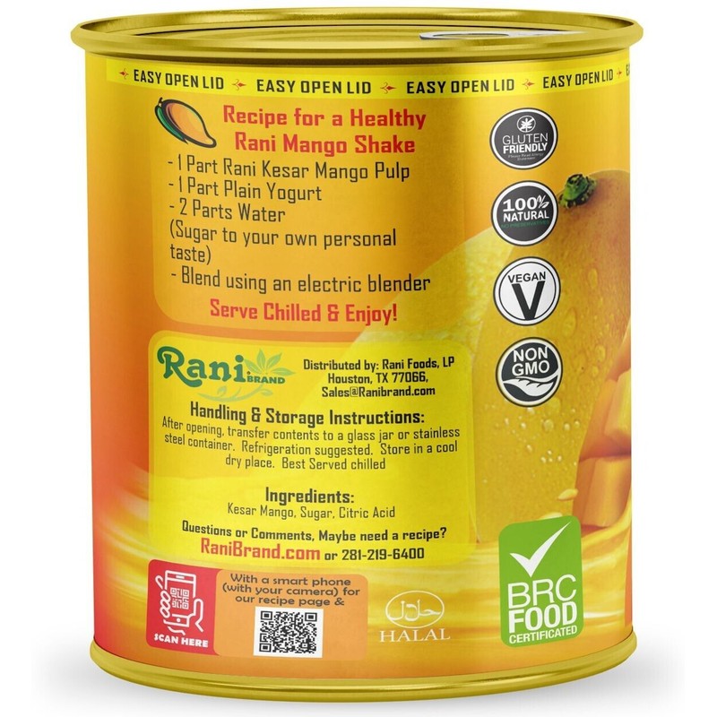 Rani Mango Pulp Puree (Makes Mango Lassi Shakes) Kesar Sweetened
