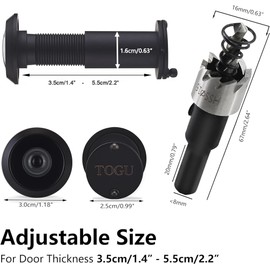 TOGU 2 PCS of peep Holes for Door with a 7/11" Drill bit Solid Brass Front Door Peephole with Optical Glass Lens Fitting Door thickn from 1-2/5" to 2-1/5" Door viewer Peephole with matt Black Finish
