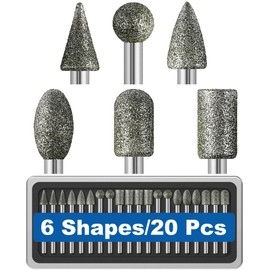 20Pcs 120-Grit Diamond Grinder Bit 1/8" Shank Compatible with Dremel Rotary Tool Attachment Accessories Grinding Burrs for Stone Glass Resin Porcelain Ceramic Quartz Glaze Steel Carve Engrave Polish