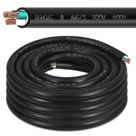 25ft 8/3 8 AWG Portable Power Cable (3 Conductor) - SOOW 600V 8 Gauge Electric Wire for Generator, Portable Lights, RV/EV Car Battery Chargers and Machinery - 25 Feet Electrical Cord