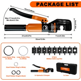 Sanuke Hydraulic Crimping Tool 10 Tons 12 AWG to 2/0 AWG, Battery Cable Lug Wire Terminal Crimper with 9 Die Sets, 1/8” Wire Rope Crimping Tool