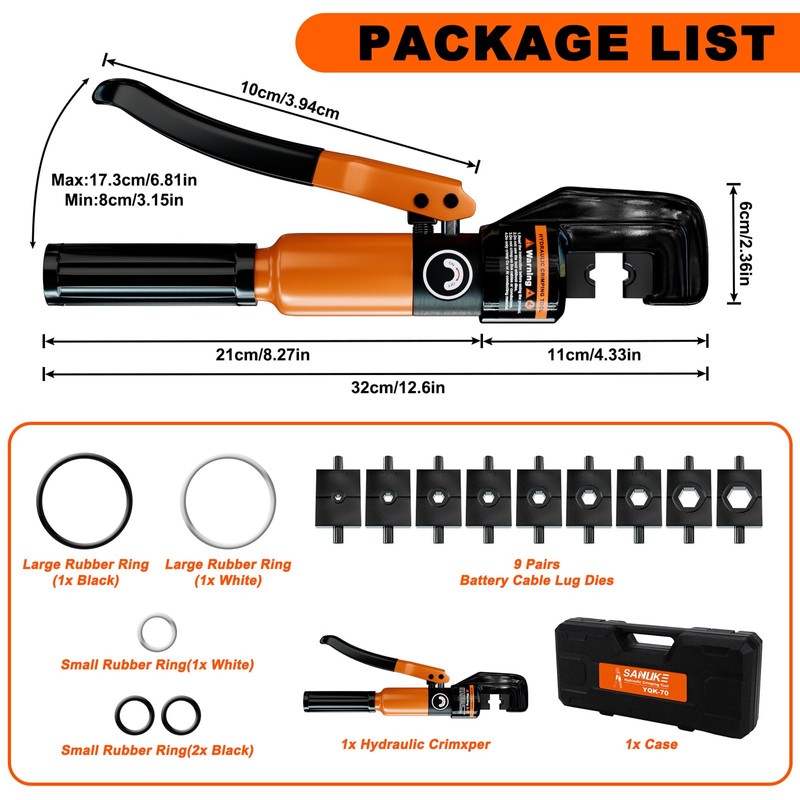 Sanuke Hydraulic Crimping Tool 10 Tons 12 AWG to 2/0