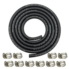 YGQ 10mm Fuel Line Hose 9mm (3/8 inch) ID Gas Line Hose Braided Rubber NBR SAE 30R7 2.4M (8Ft) for Automotives Boat Generators with 10 Clamps