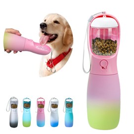 Botella de agua portátil para perros, dispensador de agua para perros de gran capacidad de 19 onzas, accesorios para perros pequeños, perros grandes, tazón de agua de viaje para exteriores (rosa y verde)