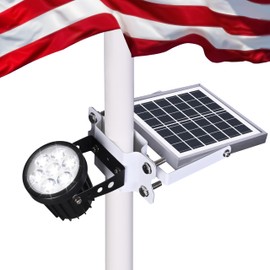 Flagpole Light Solar Powered,Auro 7 Solar Spot Light 7 LED for 1.5"-3.3" Poles,12H Dusk to Dawn Auto On/Off,5W Outdoor IP65 Waterproof,Multiuse on Landscape,Wall - Cold White