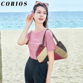 CORIOS Women's Handbag Multi-Colour Stripes Shoulder Bag Canvas Tote Bag Large Capacity Tote Bag Vintage Handbag for Travel Work Shopper, purple