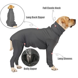HDKUW Dog Recovery Suit, Onesie After Surgery Shirt, E Collar Alternative Anxiety Calming Shirt - Gray L