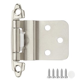 8 Pack 4 Pair Brushed Nickel Cabinet Hinges - 3/8 inch Inset Kitchen Cabinet Hinges, Semi-Concealed Hinges, Self Closing Cabinet Door Hinges with Door Bumper Flush Face Mount Cupboard Hardware