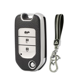 Mad Max Leather Type B 3 Buttons (Trunk Opening) TPU Soft Smart Key Case, Silver