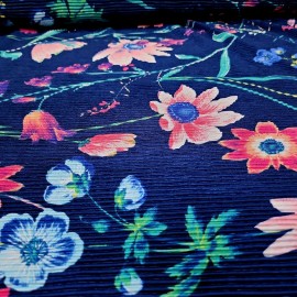 Unbranded Crystal Pleat  Knit Fabric Floral Jersey Blue By the Yard