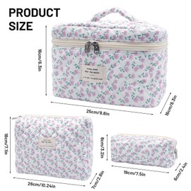 Pack of 3 Women's Cosmetic Bag Toiletry Bag with Floral Pattern, Toiletry Bag, Make Up Bag, Portable Makeup Bag, Wash Bag, Large Women Girls for Everyday Use and Travel, lilac flowers, Fashion