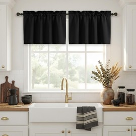 NICETOWN Black RV Window Door Curtains for Car, Small Window Curtians for Camper, Thermal Insulated Blackout Curtain Tiers Window Treatment Tiers for Basement(29W by 24L Inch, Black, 2 Pieces)