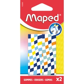 Maped CHECKERBOARD - Set di 2 gomme per la scuola e l'ufficio, gomma in plastica resistente con capacità di cancellazione pulita, formato compatto per astuccio, design senza tempo