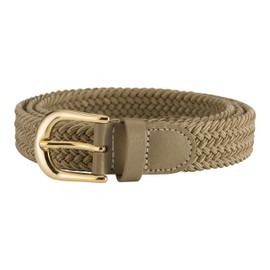 Streeze Ladies Stretch Belts - 5 Sizes Elasticated Woven Braided Fabric. 1 inch Wide with Gold Buckle (Large, Beige)