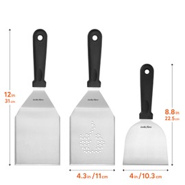 onlyfire Professional BBQ Griddle Spatula Set, Stainless Steel Griddle Spatula, Perforated Griddle Spatula & Griddle Scraper, Smash Burger kit for Grilling, Cooking & Cleaning